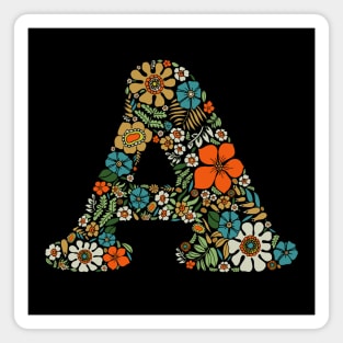 Hippie Floral Letter A Magnet